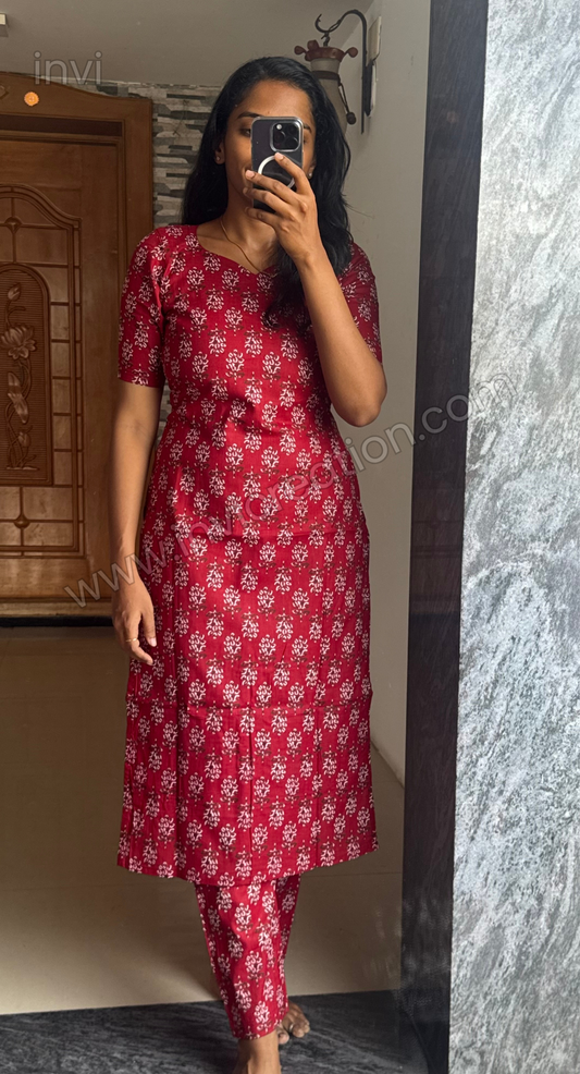Wine Buti Printed Pure Cotton Kurthi Set-PI : ICC00070