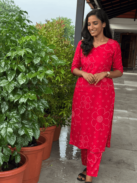 Ruby Red Bandhani Print Kurthi Set-PI : ICC00071*