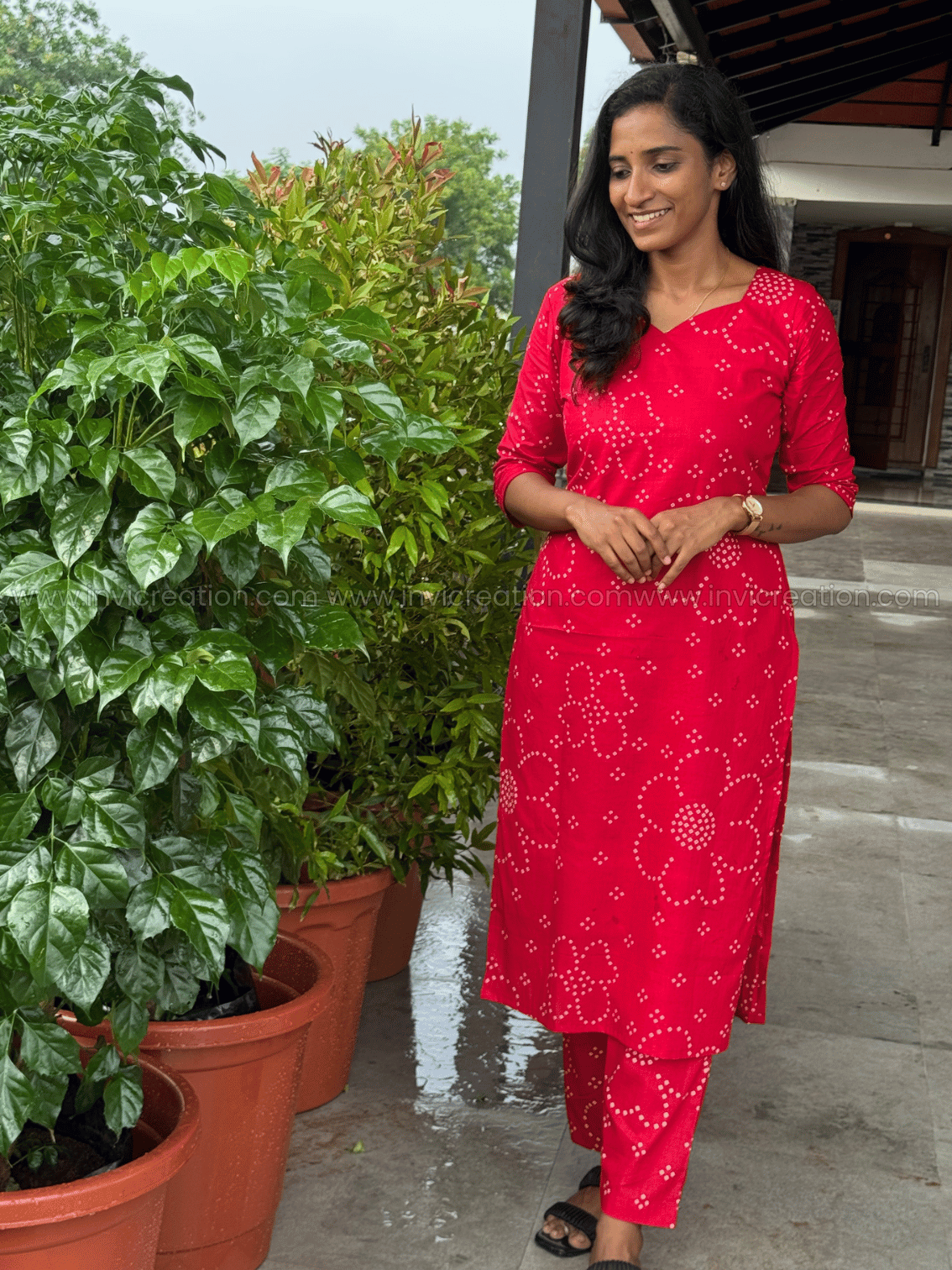 Ruby Red Bandhani Print Kurthi Set-PI : ICC00071*