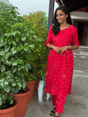 Ruby Red Bandhani Print Kurthi Set-PI : ICC00071*