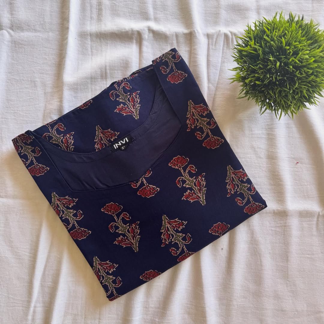 Royal Indigo Floral Kurthi-PI : ICK00076