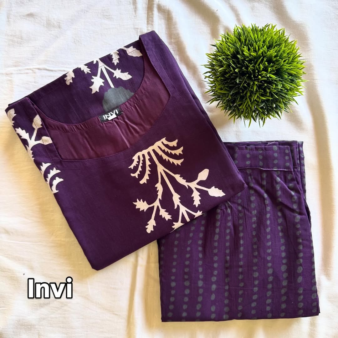 Deep Purple Floral Motif Cotton Co-Ord Set-PI : ICC00008