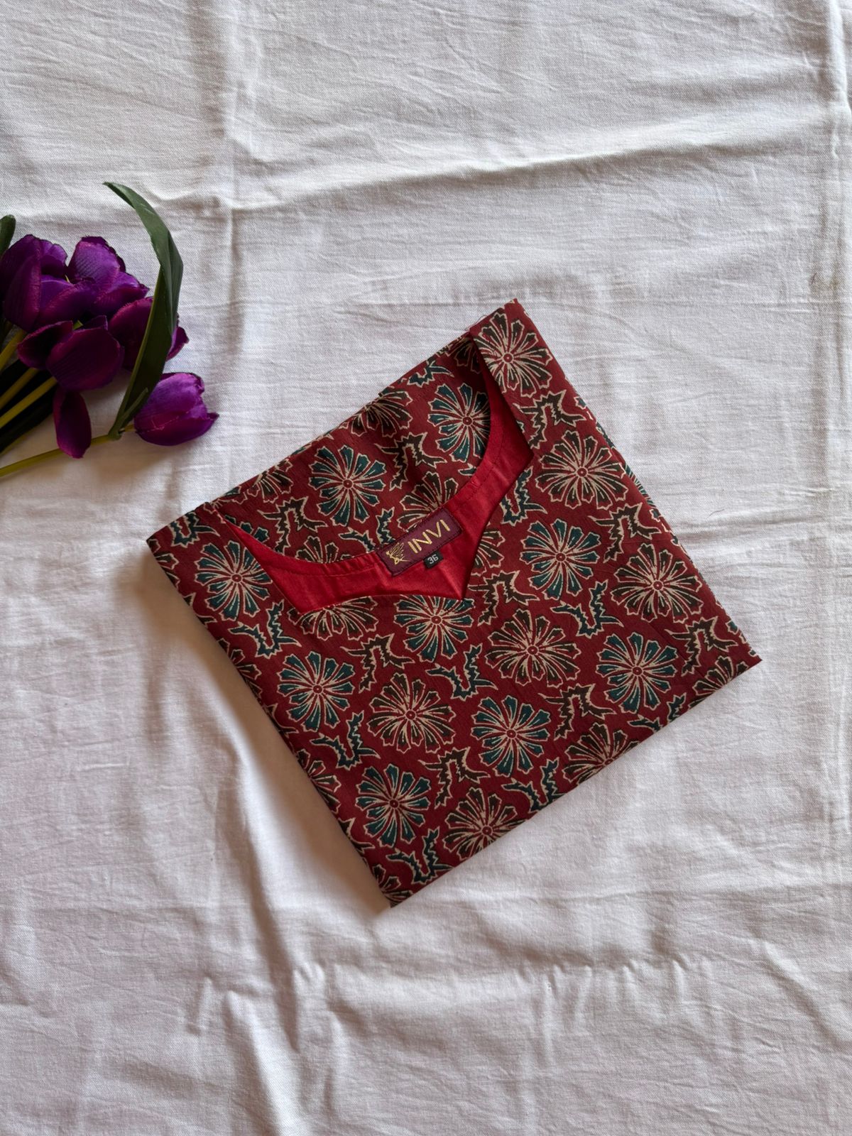 Crimson Bloom Kurthi-PI : ICK00082