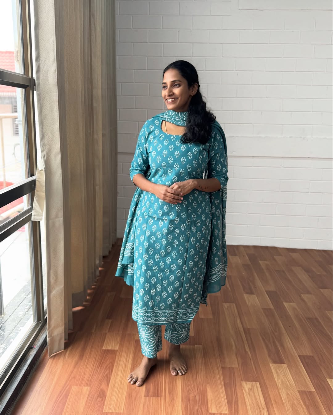 Teal Printed Salwar Set-PI : ICS00094