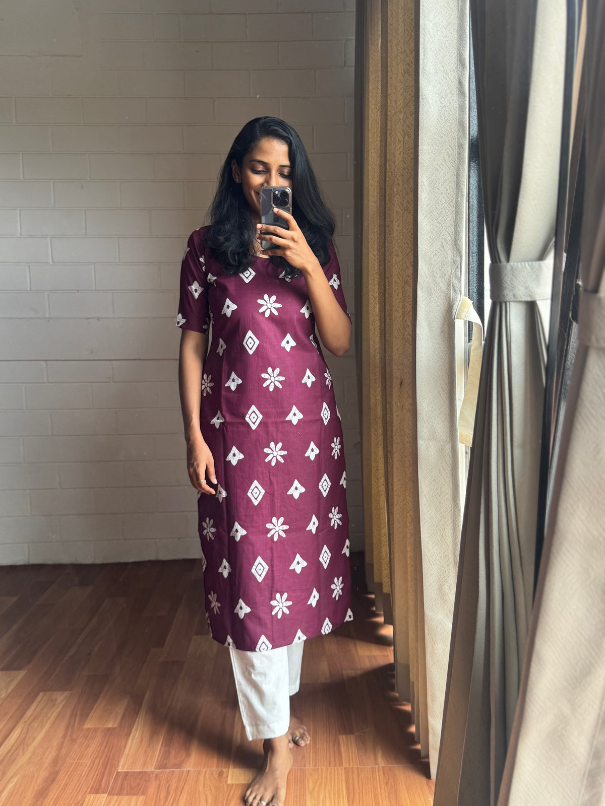 Maroon Aura Cotton Kurthi-PI : ICK00113