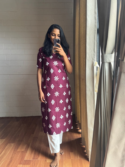 Maroon Aura Cotton Kurthi-PI : ICK00113