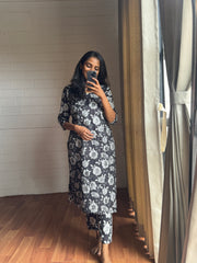 Charcoal Bloom Cotton Kurthi Set-PI : ICC00056