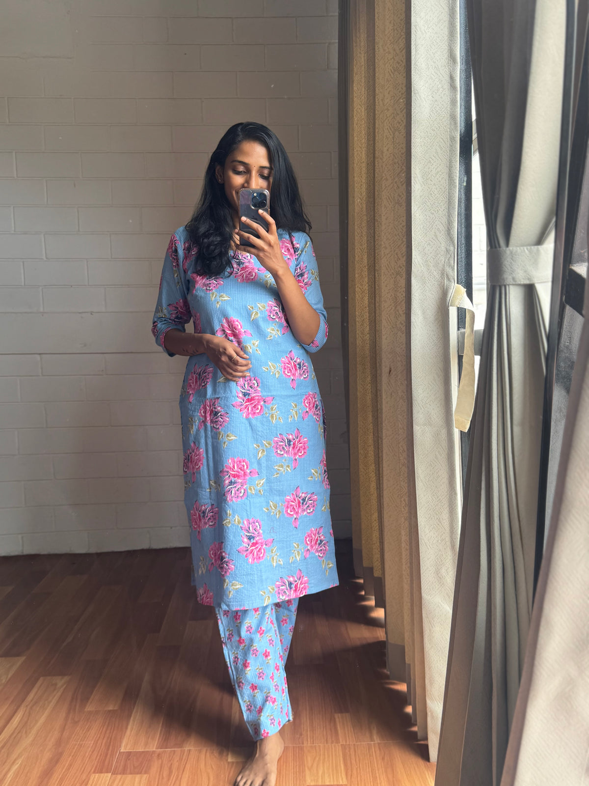 Sky Blossom Cotton Kurthi Set-PI : ICC00057