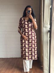 Wine Ethnic Motif Pure Cotton Kurthi-PI : ICK00121