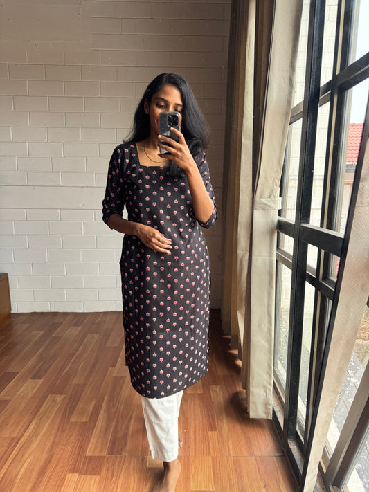 Black Petal Charm Kurthi-PI : ICK00119