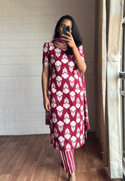 Ruby Leaf Cotton Suit Set-PI : ICS00136
