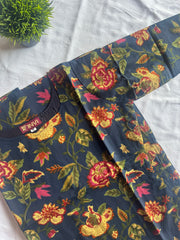 Botanical Navy Cotton Kurthi-PI : ICK00123