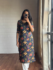 Botanical Navy Cotton Kurthi-PI : ICK00123