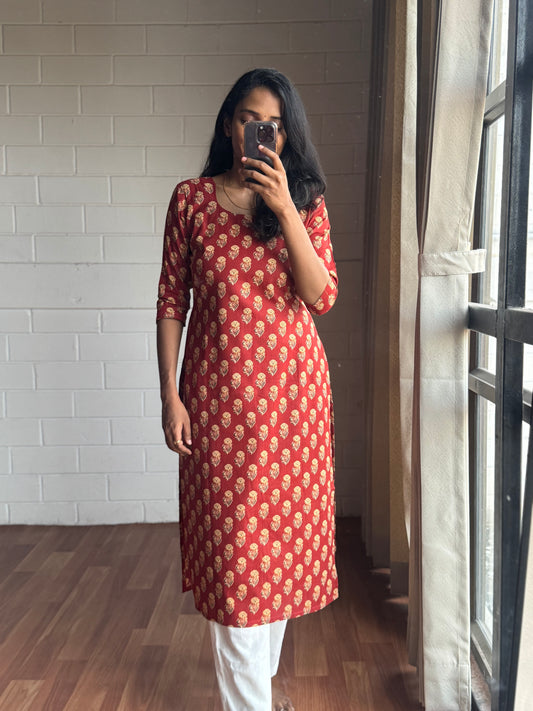 Rust Heritage Premium Cotton Kurthi-PI : ICK00124