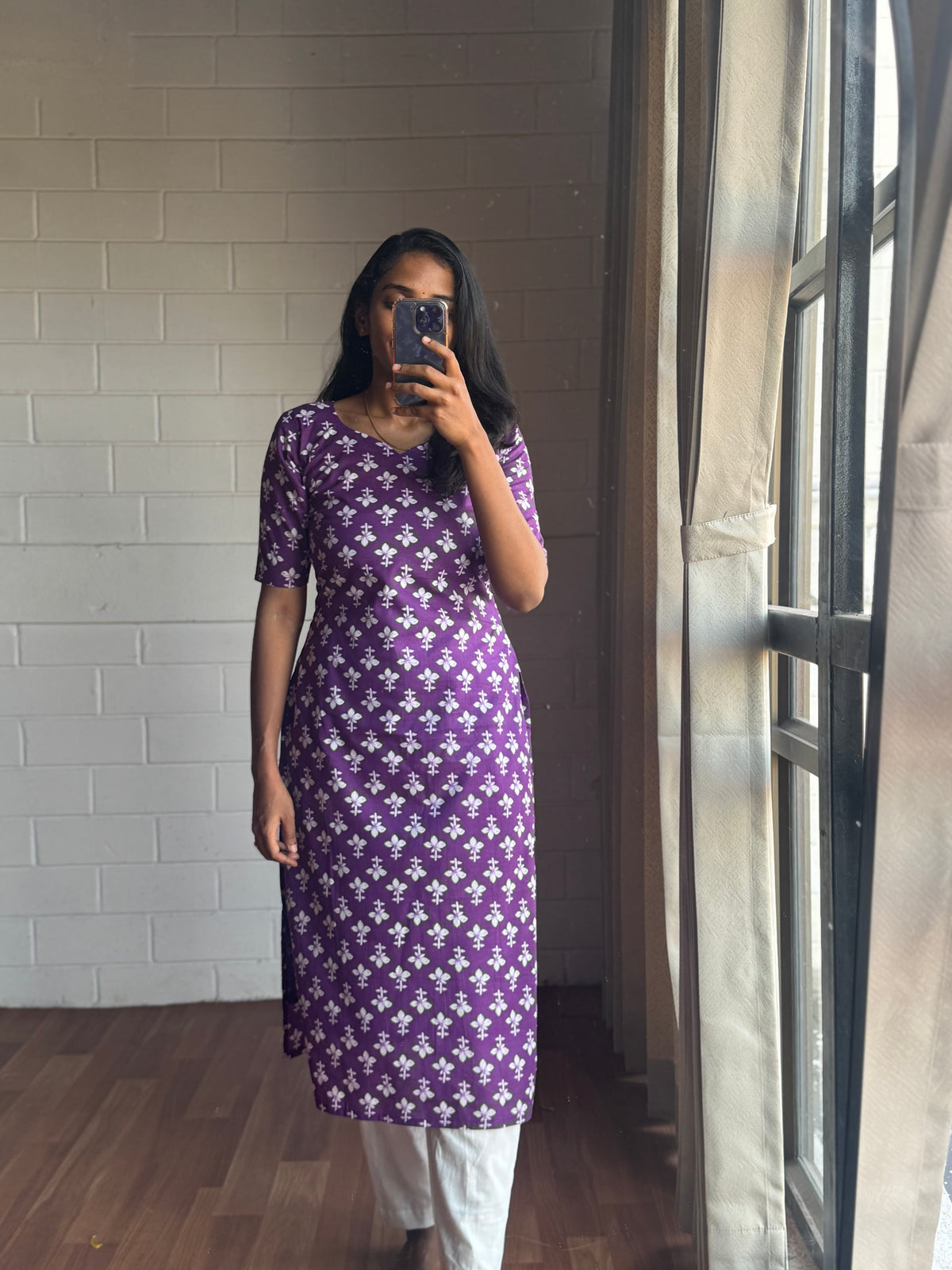 Lavender Bloom Cotton Kurthi-PI : ICK00128