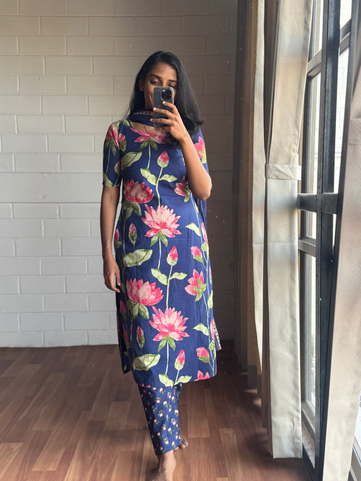 Navy Bloom Cotton Suit Set-PI : ICS00137