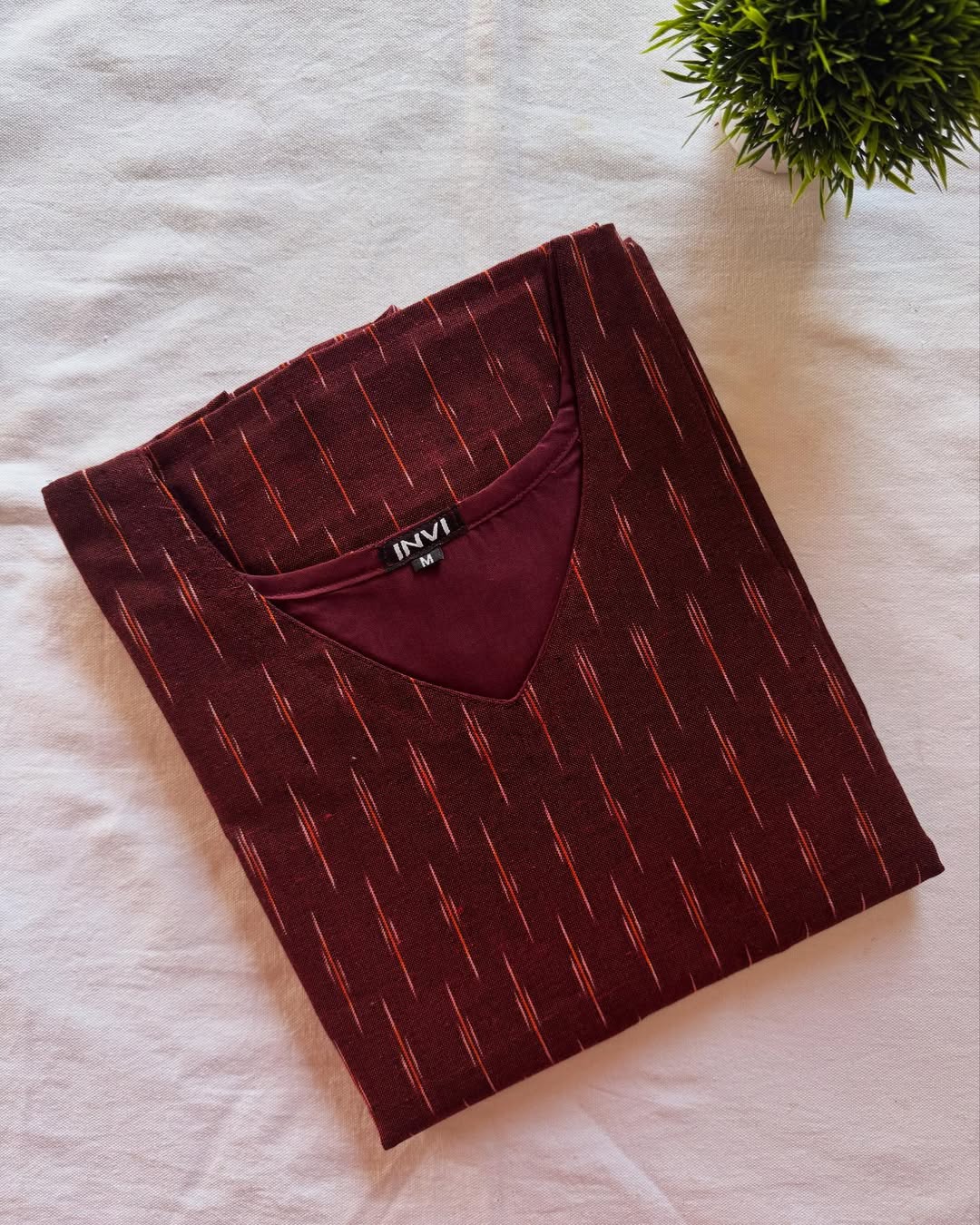 Maroon Ikat Stripe Kurthi-PI : ICK00090