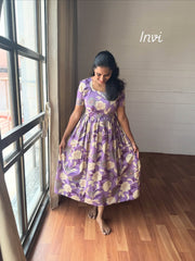 Lavender Floral Printed Cotton Maxi-PI : ICM00003