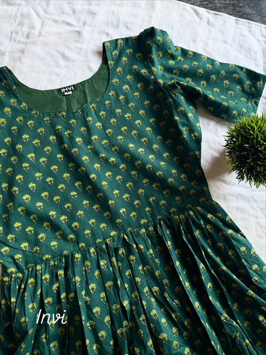 Emerald Green Floral Printed Cotton Maxi-PI : ICM00004