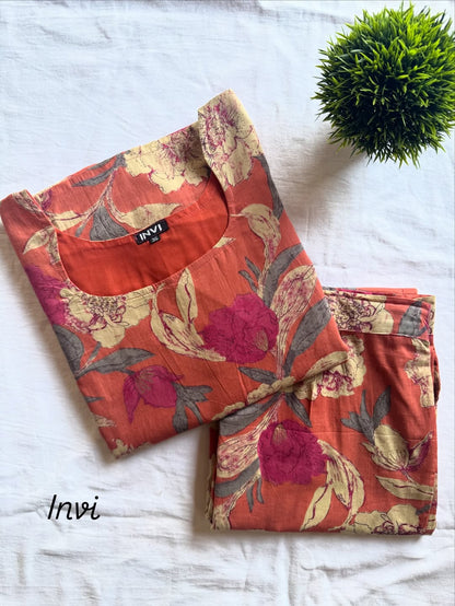 Coral Bloom Floral Co-Ord Set-PI : ICC00003