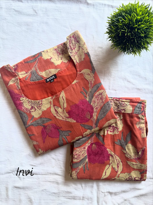 Coral Bloom Floral Co-Ord Set-PI : ICC00003