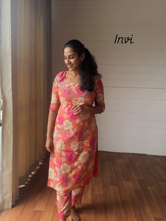 Coral Bloom Floral Co-Ord Set-PI : ICC00003