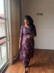 Plum Leaf Print Cotton Co-Ord Set-PI : ICC00001