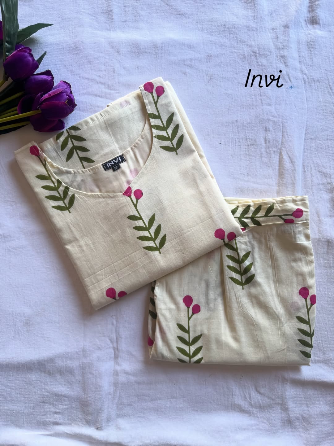 Cream Floral Leaf Printed Co-Ord Set-PI : ICC00019