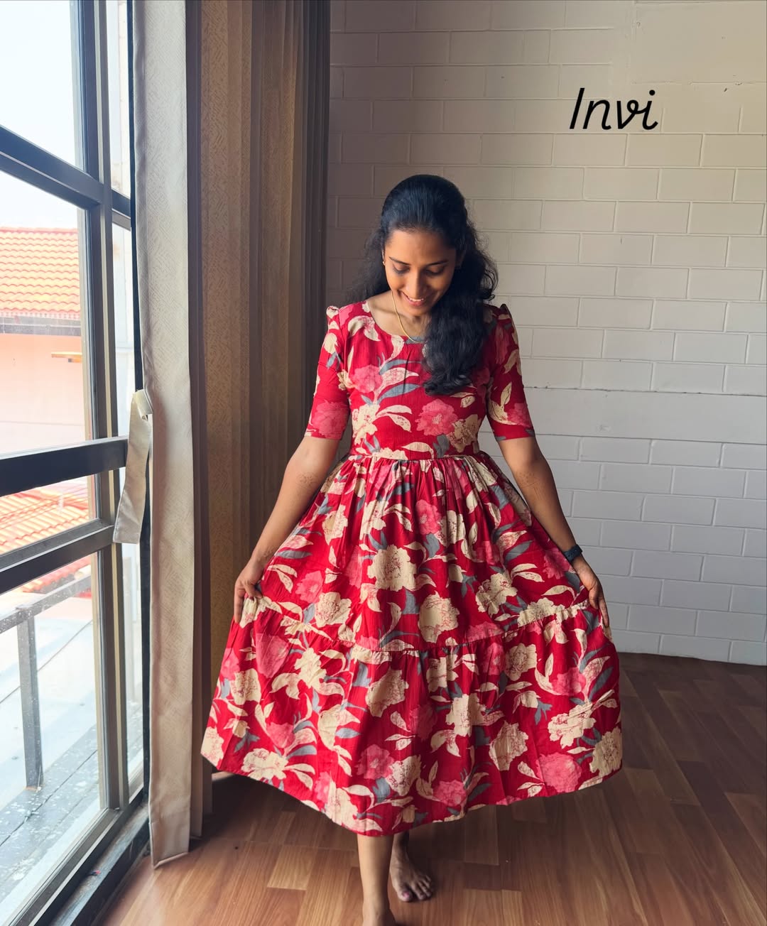 Floral Breeze Red Maxi Dress-PI : ICM00007