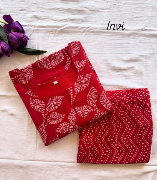 Ruby Red Leaf Printed Co-Ord Set-PI : ICC00030