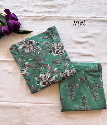 Mint Green Floral Printed Co-Ord Set-PI : ICC00029