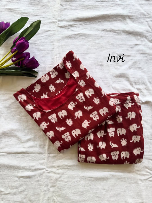 Red Elephant Motif Co-Ord Set-PI : ICC00032