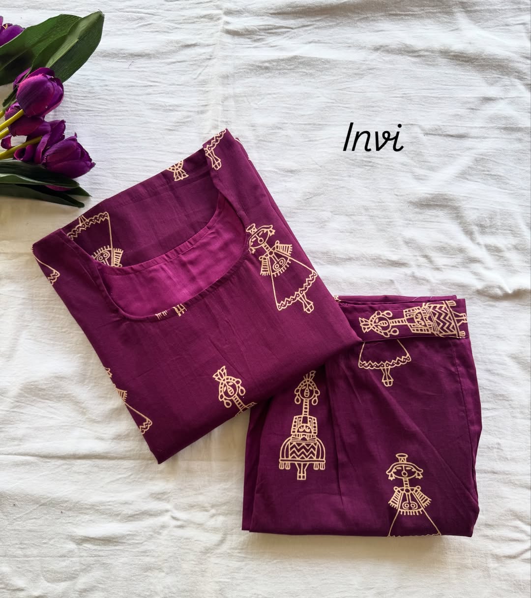 Maroon Tribal Print Cotton Co-Ord Set-PI : ICC00031