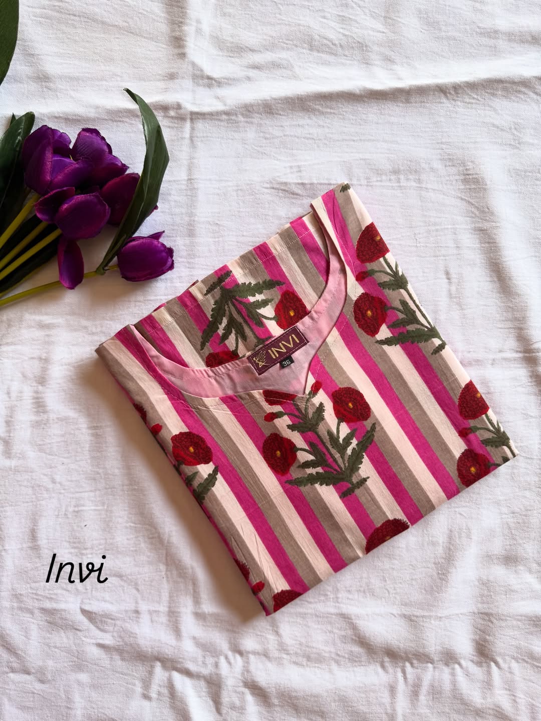 Pink Petal Stripe Kurthi-PI : ICK00071