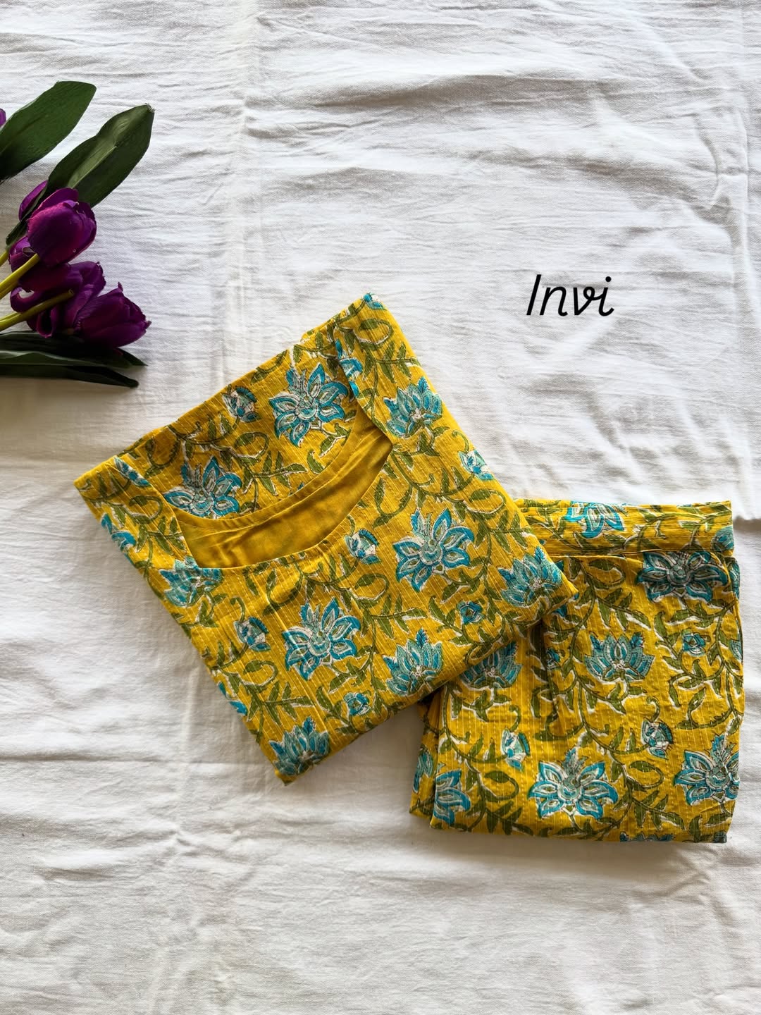 Mustard Bloom Print Cotton Co-Ord Set-PI : ICC00033