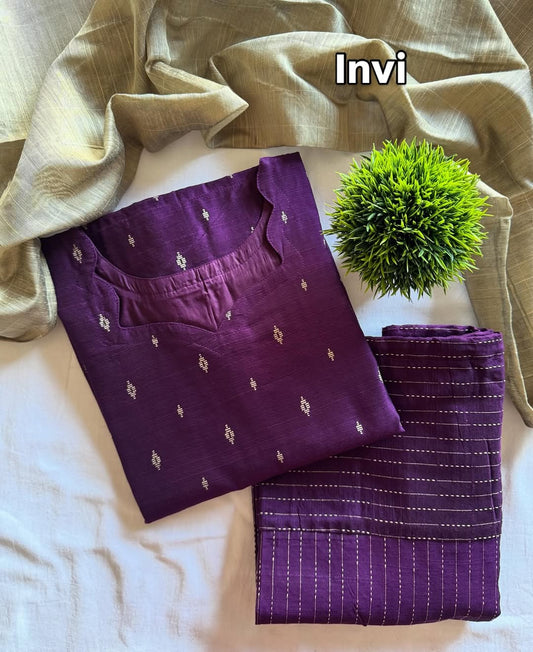 Purple Embroidered Self Design Salwar Suit Set-PI : ICS00041