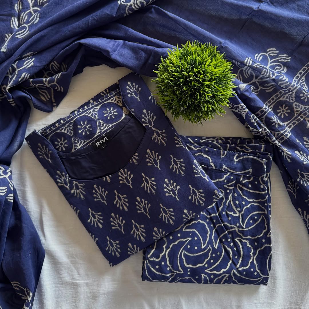 Navy blue/Indigo pure cotton Salwar Suit Set-PI : ICS00047