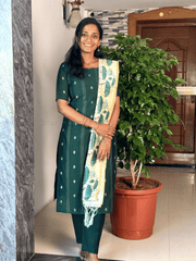 Premium Bottle Green Silk Salwar Suit Set-PI : ICP00188*