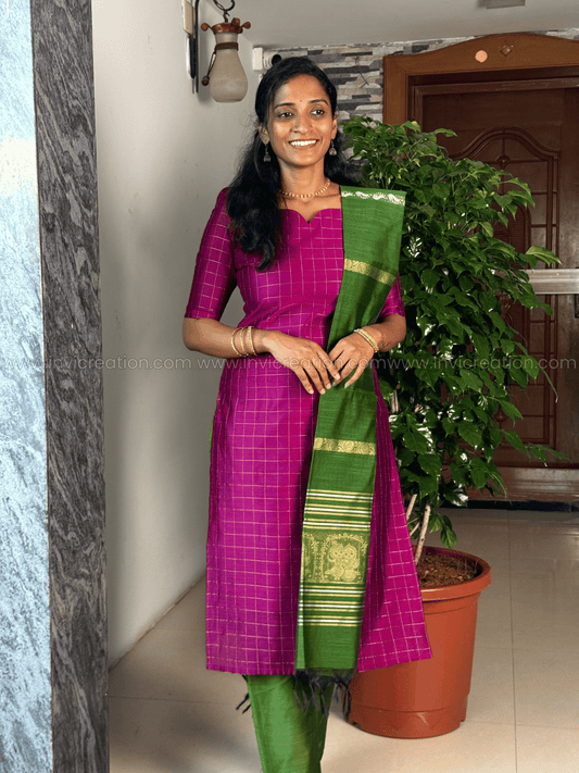 Premium Wine & Green Raw Silk Salwar Set-PI : ICP00193*