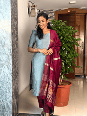 Premium Sage Green & Maroon Raw Silk Salwar Set-PI : ICP00195*