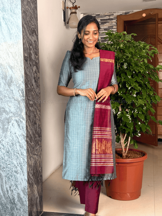Premium Sage Green & Maroon Raw Silk Salwar Set-PI : ICP00195*