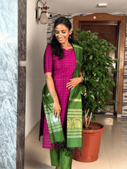 Premium Wine & Green Raw Silk Salwar Set-PI : ICP00193*