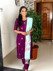 Premium Raw Silk Burgundy & Sage Green Set-PI : ICP00191*