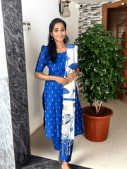 Premium Raw Silk Royal Blue & Antique Gold Salwar Set-PI : ICP00190*