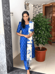Premium Raw Silk Royal Blue & Antique Gold Salwar Set-PI : ICP00190*