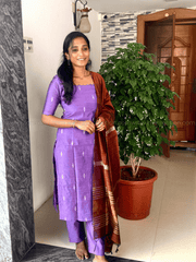 Premium Lavender & Brown Raw Silk Salwar Set-PI : ICP00194*