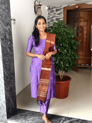 Premium Lavender & Brown Raw Silk Salwar Set-PI : ICP00194*