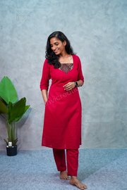 Elegant Maroon Cotton Ethnic Kurthi Set-PI : ICC00062