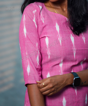 Pink Pure Cotton Ikat Print Kurthi-PI : ICK00129