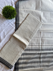 Ivory Grey Striped Cotton Top & Shawl Set-PI : ICS00151